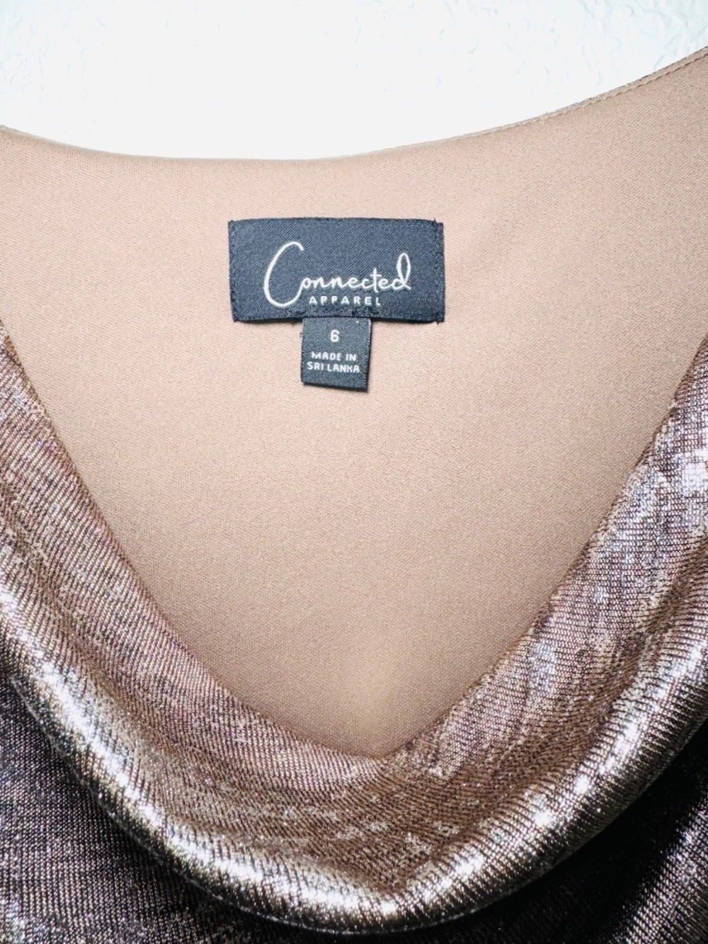 Connected Apparel Dress 6 Sleeveless Drape Neck Evening Gold Silver Formal Glam - Picture 4 of 7